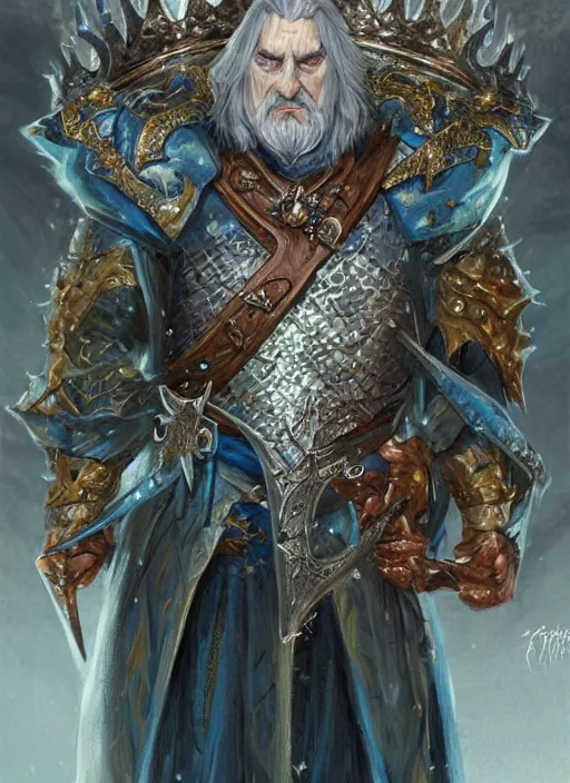 Prompt: evil king wearing diamong crown, ultra detailed fantasy, dndbeyond, bright, colourful, realistic, dnd character portrait, full body, pathfinder, pinterest, art by ralph horsley, dnd, rpg, lotr game design fanart by concept art, behance hd, artstation, deviantart, hdr render in unreal engine 5