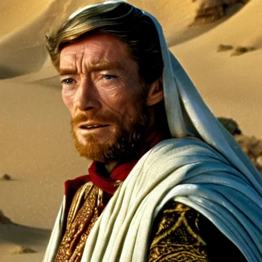 Image similar to peter o'toole as muadib, film still, 7 0 mm, lawrence of arabia, dune