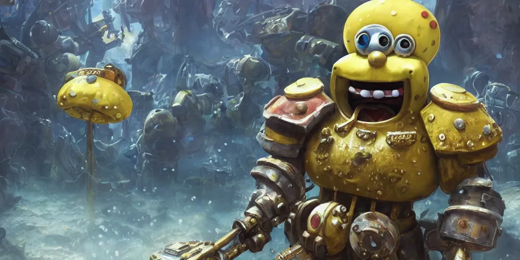 Prompt: portrait of sponge bob in Warhammer 40k armor. underwater. ultra high details. photorealistic. 8k, artstation trending.