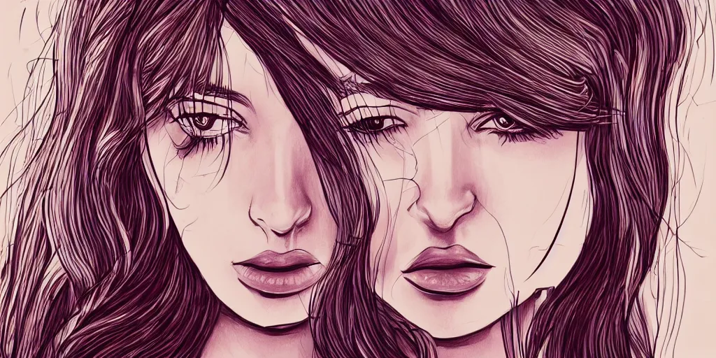 Image similar to a drawing of a girl in a club really detailed in Kyliedeamore style, no nose big lips and big eyelashes digital drawing, HD, beautiful, cinematic, 8k,facial accuracy, symmetrical