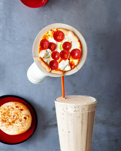 Image similar to a pizza milkshake, cookbook photo