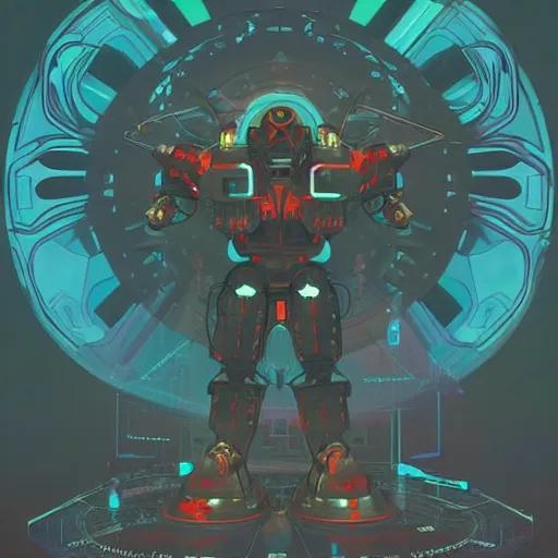 Prompt: occult mobile suit, satanic robotic power armor by beeple, greg rutkowski and alphonse mucha