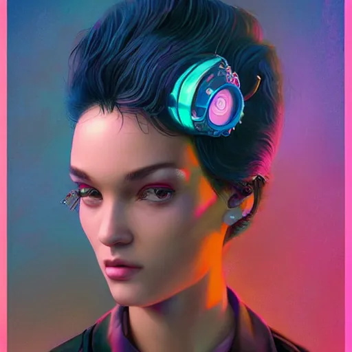 Prompt: Lofi vaporwave cyberpunk portrait dinosaur, Pixar style, Tristan Eaton, Stanley Artgerm, Tom Bagshaw