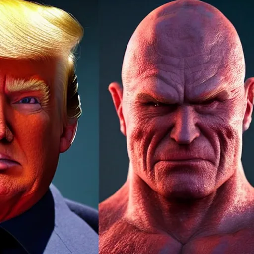 Image similar to Donald Trump cast as Drax the Destroyer, still from marvel movie, hyperrealistic, 8k, Octane Render,