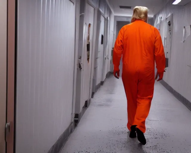 Image similar to donald trump wearing orange prison clothes locked up in an asylum, cinematic masterpiece, octane, dramatic lighting, very detailed