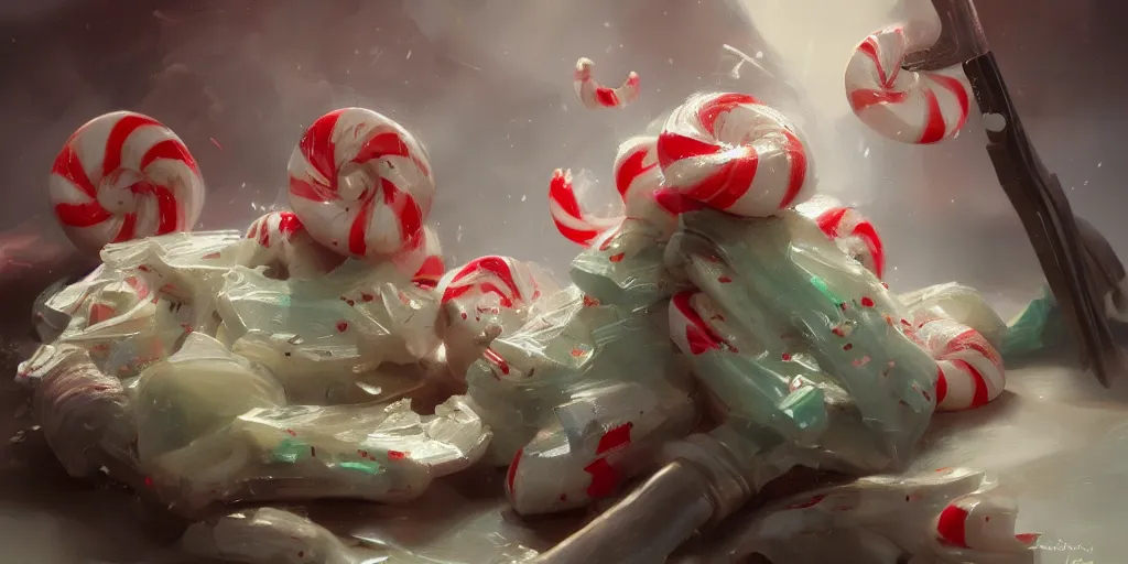 Image similar to peppermint candy, cinematic shot, oil painting by jama jurabaev, extremely detailed, brush hard, artstation, for aaa game, high quality, brush stroke