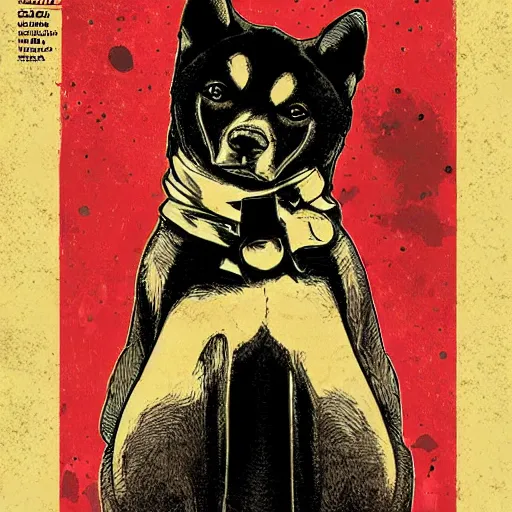 Prompt: noir comic book cover of shiba inu, artistic, high detail