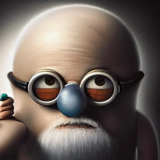 Prompt: an epic painting minion old granpa with white head, pencil drawing, perfect composition, golden ratio, beautiful detailed, photorealistic, digital painting, concept art, smooth, sharp focus, illustration, artstation trending, octane render, unreal engine