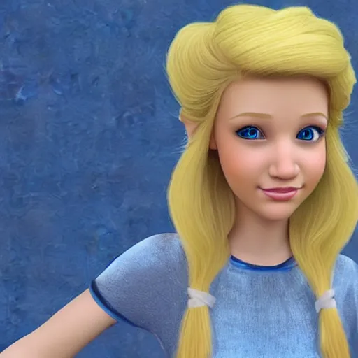 Image similar to a 3d princess with blonde hair , 3d cgi , disney style , photorealistic