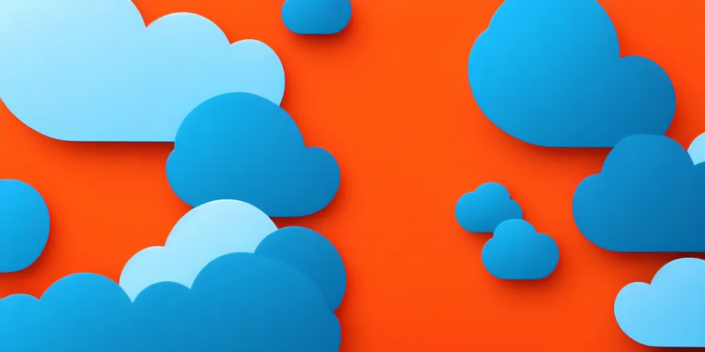 Prompt: Cloud, Server, network. Minimalistic design, contemporary design, Abstract Design. Blue, cyan and orange palette. Vivid, 8K, Epic, Masterpiece