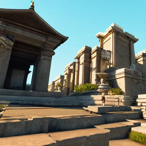 Image similar to dolby vision, unreal engine 5, 8k, snake snaped temple,