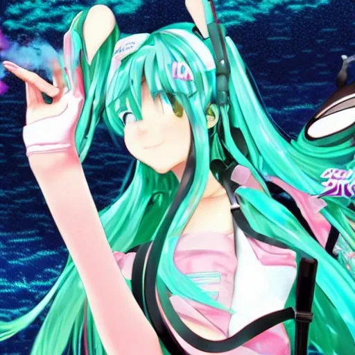 Prompt: hatsune miku smokes sega genesis