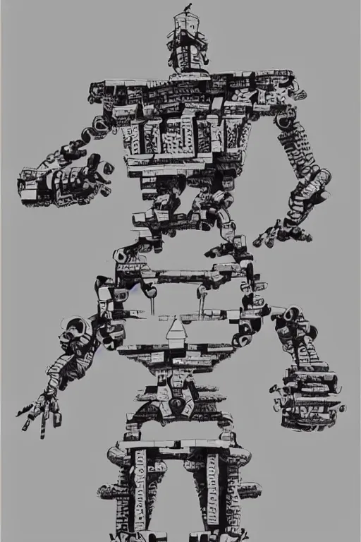 Image similar to a drawing of a robot made out of bricks, concept art by hirohiko araki, polycount, antipodeans, concept art, official art, full body