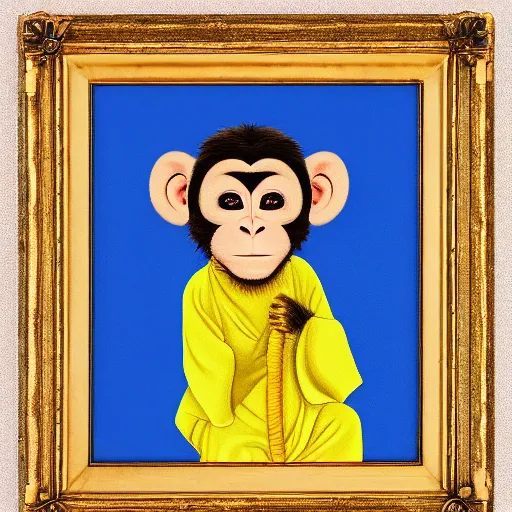 Image similar to a monkey wearing a yellow kimono, 8 k