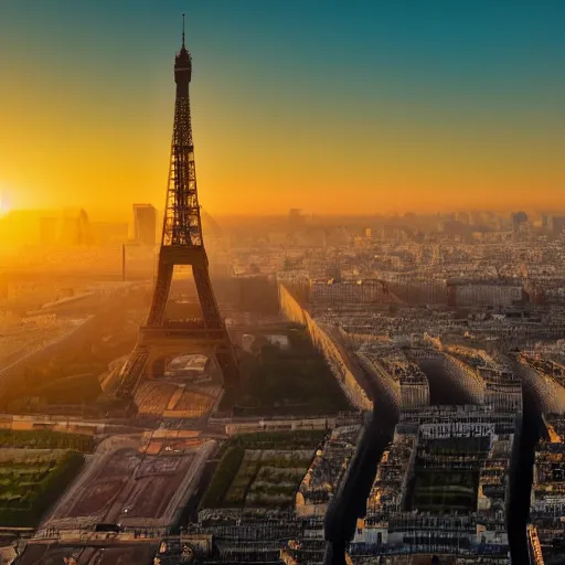 Image similar to dragon flying, eiffel tower, golden hour