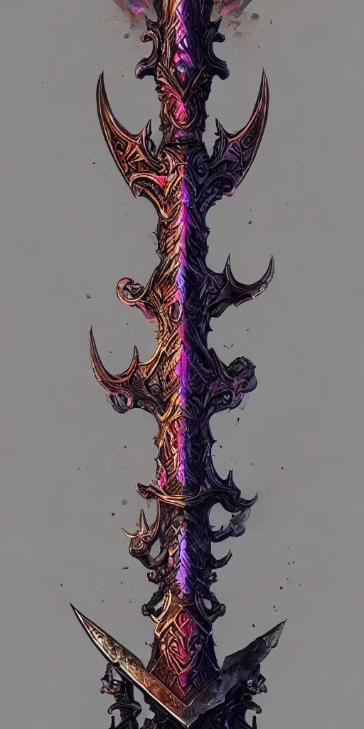 Prompt: A mythical sword from another universe, dramatic, artstation, colorful