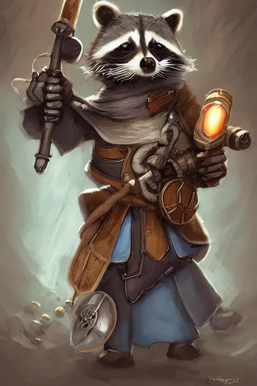 Prompt: cute anthropomorphic Raccoon knight wearing a cape and a crown and holding a sniper, tiny, small, short, pale blue armor, cute and adorable, pretty, beautiful, DnD character art portrait, matte fantasy painting, DeviantArt Artstation, by Jason Felix by Steve Argyle by Tyler Jacobson by Peter Mohrbacher, cinematic lighting