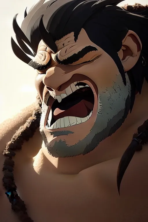 Image similar to orc barbarian male, finely detailed perfect face, exquisite details, earth magic, mid view, design on a white background, by studio muti, greg rutkowski makoto shinkai takashi takeuchi studio ghibli