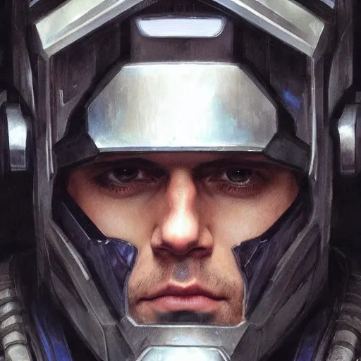 Prompt: henry cavill as a realistic scifi cyberpunk knight, closeup portrait art by donato giancola and greg rutkowski, realistic face, digital art, trending on artstation, skull helmet, symmetry!!!