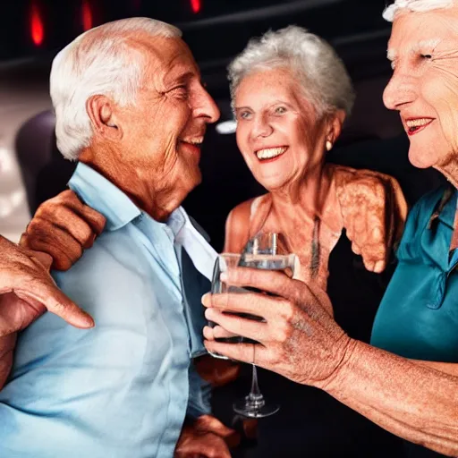 Prompt: old people in a nightclub, airplane background, 4k
