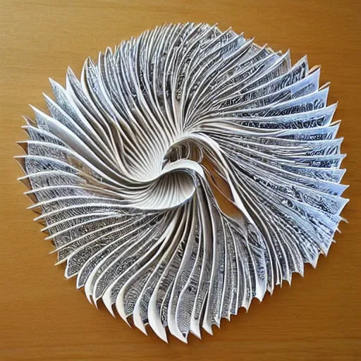 Prompt: Incredible spiral scissors cut paper in all directions,