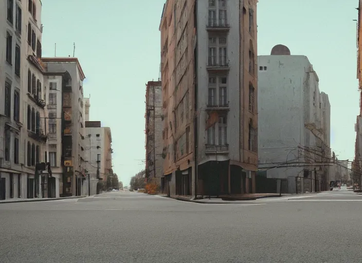 Image similar to an empty street by wes anderson, tumblr, video art, wide lens, filmic, criterion collection