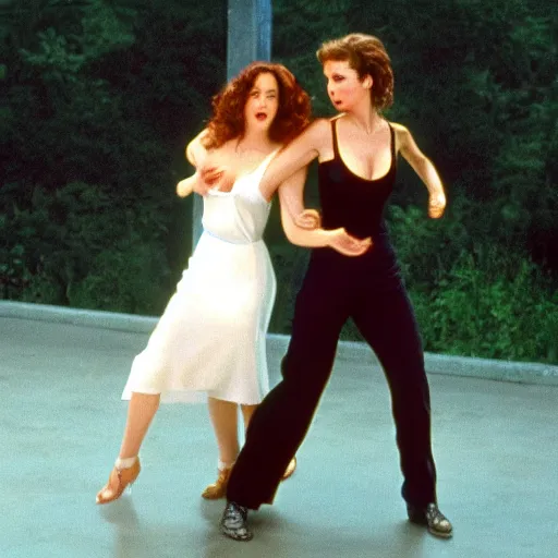 Image similar to eva green dancing close with jennifer lawrence in dirty dancing, movie artwork 4 k