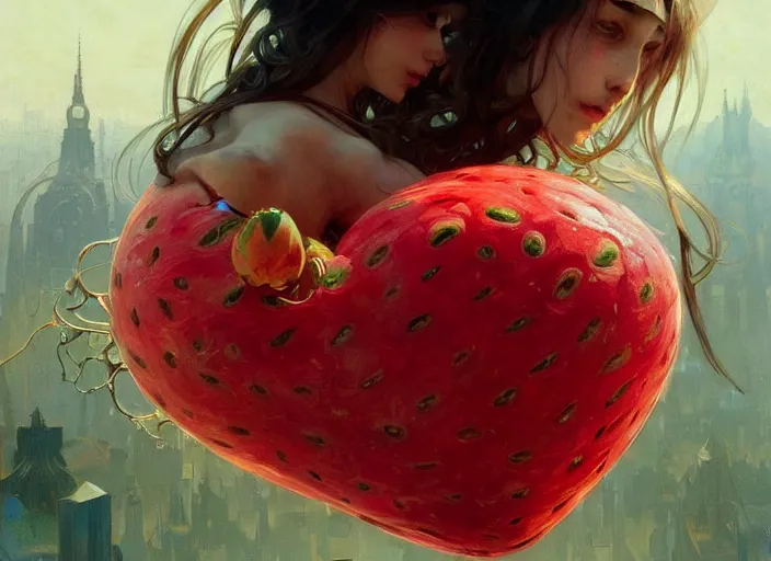 Prompt: a giant heart made of watermelon, exoskeleton, technology, chimeric, elegant, highly detailed, digital painting, artstation, concept art, smooth, sharp focus, illustration, art by krenz cushart and artem, demura and alphonse mucha