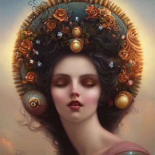 Prompt: cosmic cute goddess of waves of delight by tom bagshaw