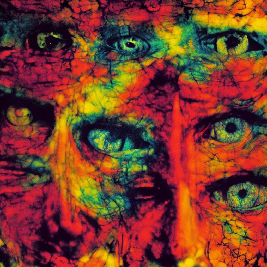 Image similar to award winning photo of a lsd trip, vivid colors, dilated pupils, frantic, symmetrical face, beautiful eyes, studio lighting, wide shot art by sally mann & arnold newman