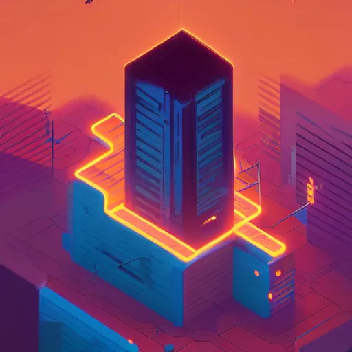 Image similar to isometric cybercity, golden hour by petros afshar and christopher balaskas and marius borgeaud and kiliain eng, 3 0 mm, well proportioned, highly detailed, rule of thirds