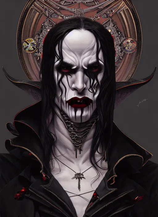 Image similar to hyper detailed ultra sharp painting of a vampire count male. trending on artstation, warpaint aesthetic, darkwave, gothic, eerie, ornate, intricate, digital painting, concept art, smooth, sharp focus, illustration, art by artgerm and james jean, gilleard james and alphonse mucha, 8 k