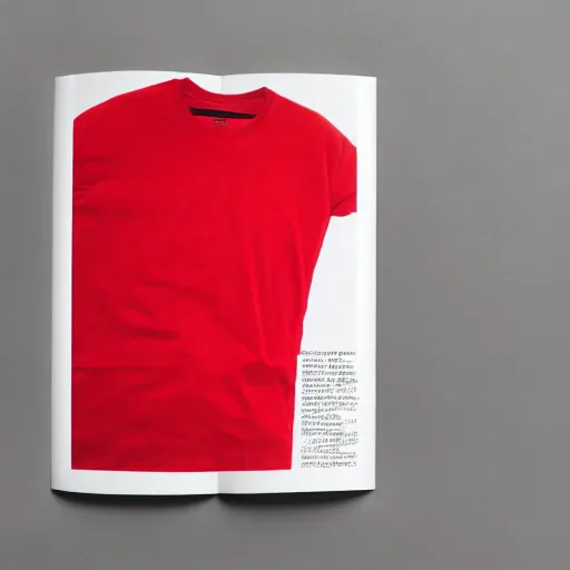 Image similar to photorealistic photo of a red t - shirt laying on a bed, displayed, magazine photo