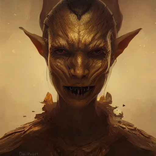 Prompt: portrait painting of an elf like humanoid with grey skin and sharp teeth, dark fantasy, medieval, painted, intricate, volumetric lighting, rich deep colours masterpiece, golden hour, sharp focus, ultra detailed, by ruan jia