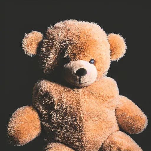 Prompt: ( the face of kanye west ) wearing teddy bear costume at 4 0 years old, portrait by julia cameron, chiaroscuro lighting, shallow depth of field, 8 0 mm, f 1. 8