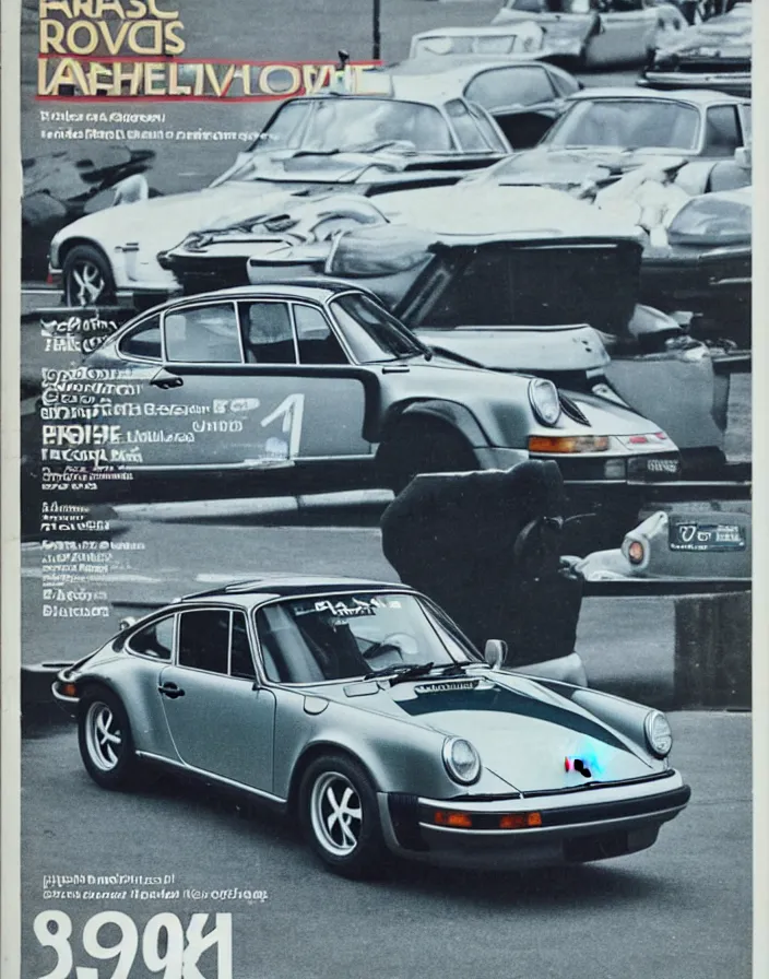 Prompt: porsche 9 1 1 on a 1 9 8 0 cover of automotive magazine