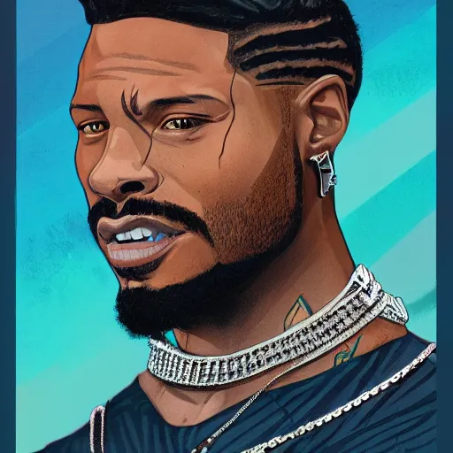 Image similar to a matte painting of killmonger, dripped out, diamonds, diamond chain, stylish, diamond grill by sachin teng