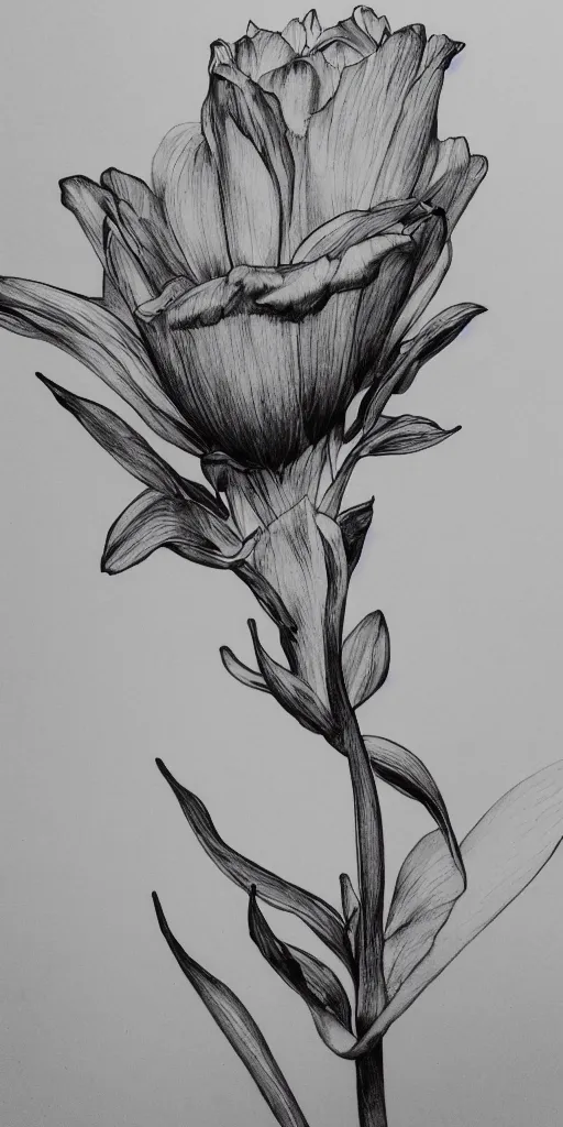 Prompt: highly detailed beautiful photography of flower, sharp focus, dramatic, dynamic, lighting, elegant, black background, harmony, beauty, masterpiece, by durero, by kim jung gi, pen draw