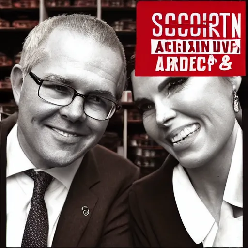 Prompt: scott morrison and jacinda ardent on a nineties rap album cover. they are a married couple and are throwing money in the air and smoking cigars. also they are wearing caps backwards.