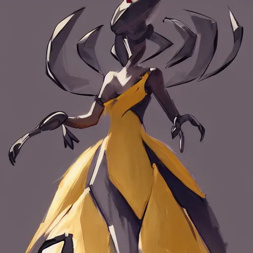 Prompt: A ball gown inspired by the Pokémon zapdos, Greg rutkowski, tendencia en artstation.