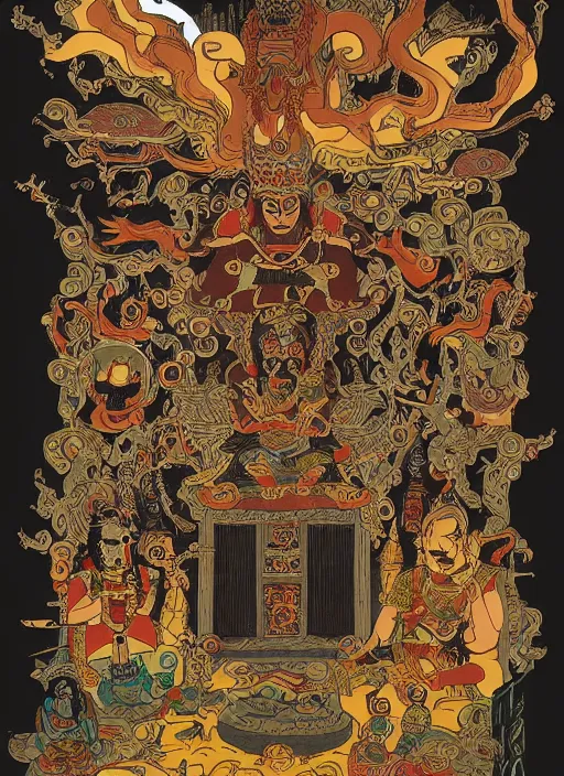 Image similar to Tibetan Book of the Dead as a Portal to Bardo, the world of lost souls, mystic illustration, extremly detailed, in the Style of Mike Mignola and Tomer Hanuka, trending on artstation