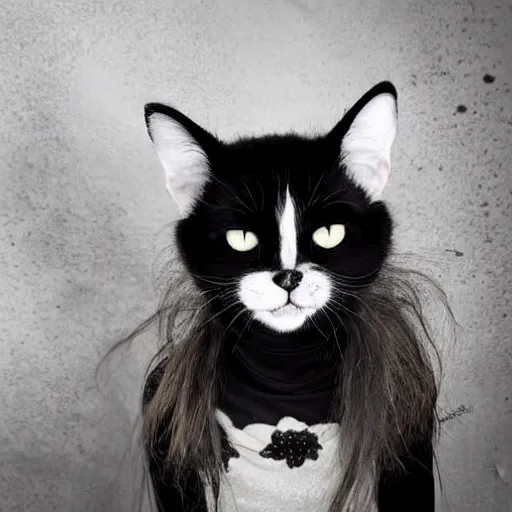 Prompt: black metal cat with corpse paint, animal photography
