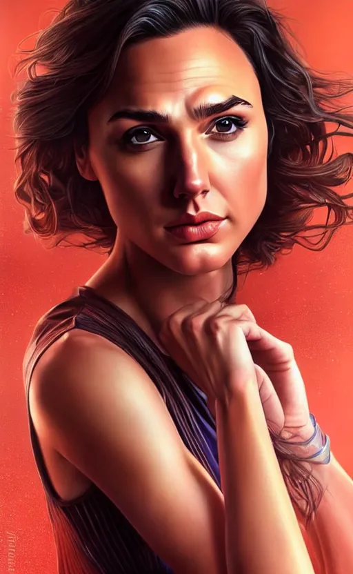 Image similar to full length photo of a gorgeous gal gadot in the style of stefan kostic, realistic, sharp focus, 8k high definition, insanely detailed, intricate, elegant, art by stanley lau and artgerm