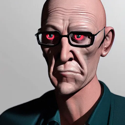 Image similar to A middle-aged Dr. Venture in real life with a hooked nose, a long gaunt face and skinny body and neck, very thin and bald, realistic, very realistic, hyperrealistic, highly detailed, very detailed, extremely detailed, detailed, digital art, oil painting, trending on artstation, headshot and bodyshot, detailed face, very detailed face, extremely detailed face, HD Quality, 8k resolution, very very detailed face, real life