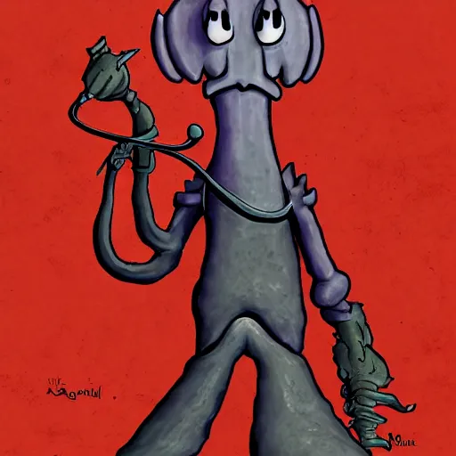 Prompt: squidward as a dark souls boss, Art Deco