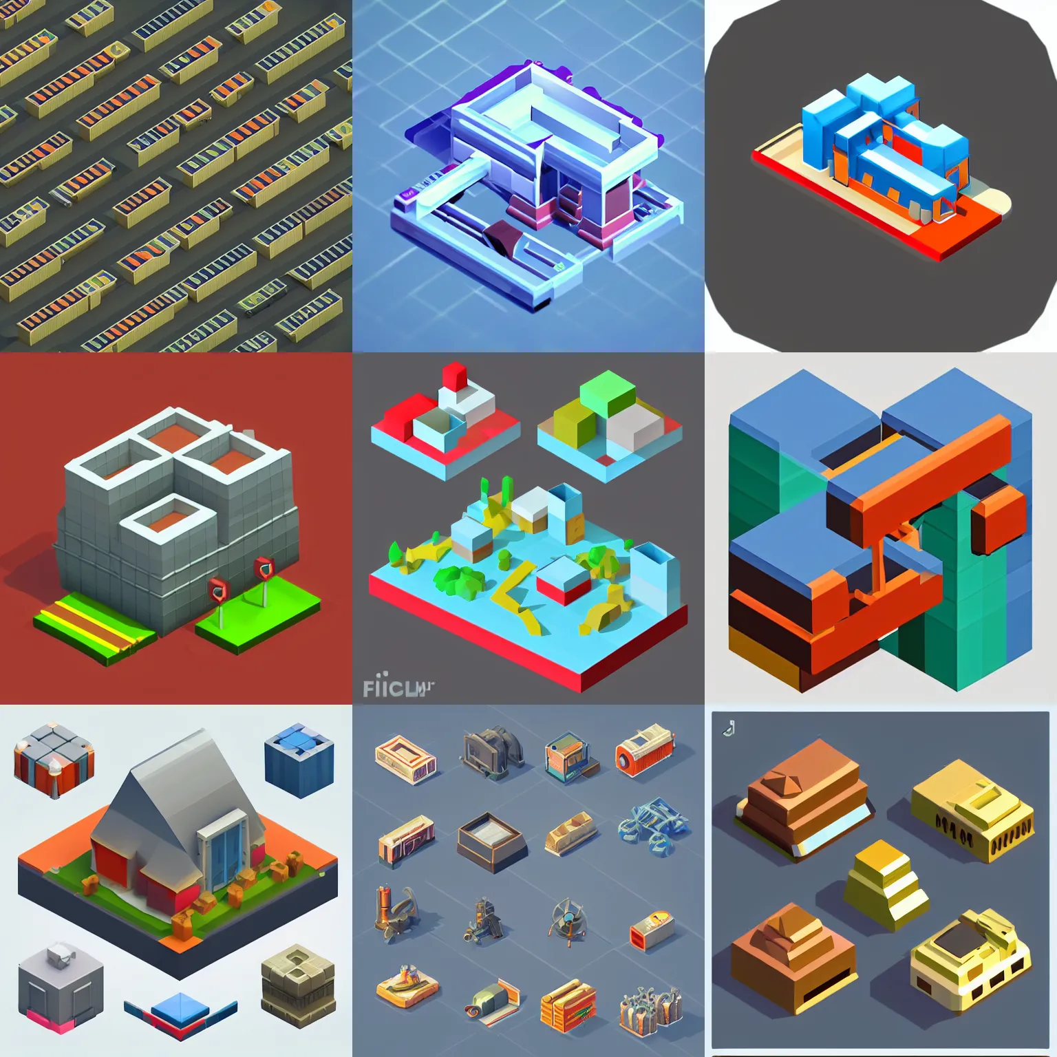 Prompt: low poly isometric factory icon, extremely high quality, trending on artstation