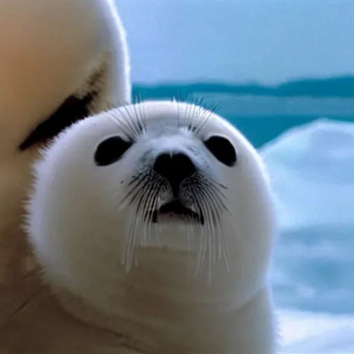 Prompt: a film still of a baby harp seal as James Bond in Skyfall