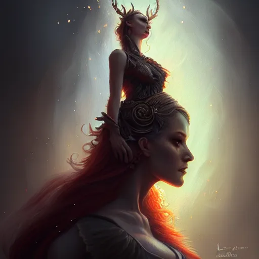 Image similar to Magician, female, fantasy, flames, frost, dramatic, intricate, elegant, highly detailed, digital painting, artstation, concept art, smooth, sharp focus, illustration, octane render, art by Leesha Hannigan, Ross Tran, Thierry Doizon, Kai Carpenter, Ignacio Fernández Ríos