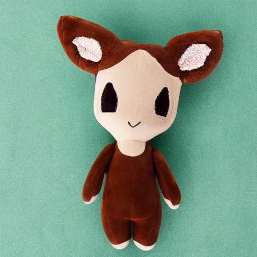 Prompt: a portrait of a cute deer plush doll with forest background