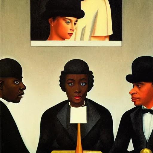 Image similar to French-Black-Royalty giving a speech by Raphael, Hopper, and Rene Magritte. detailed, romantic, enchanting, trending on artstation.